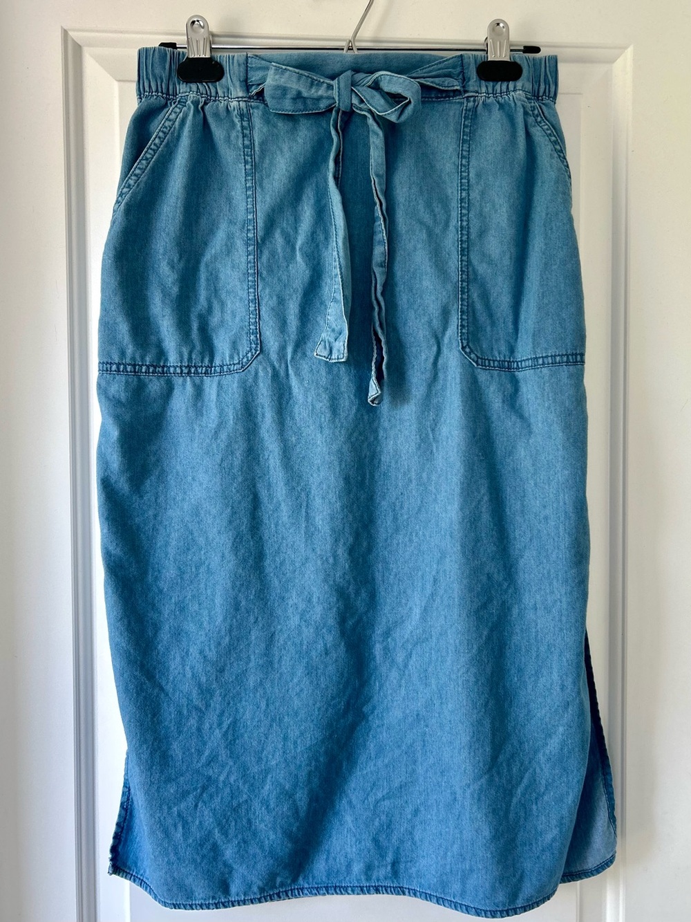 Joe Fresh Sky Blue Denim Midi Skirt with Waist Tie